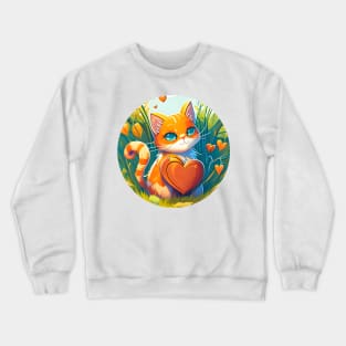 Cat Heart With Bright Eyed Orange Kitty In The Garden - Funny Cats Crewneck Sweatshirt